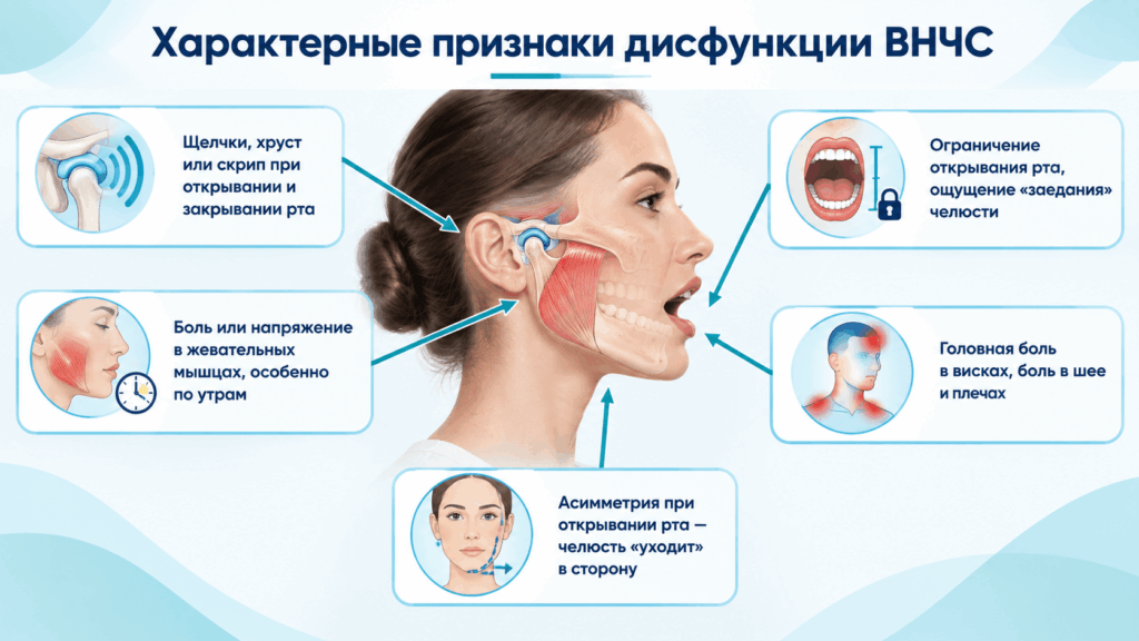 Характерные признаки дисфункции ВНЧС